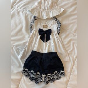 Baby White and Blue Bow Set with Hat